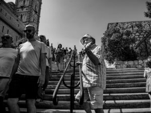Man in the stairs of Notre Dame de Lagarde
